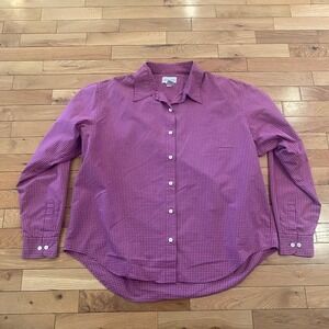 Lands End Womens Tall 20 Purple Grid Button Down Shirt Long Sleeve Cotton Blend